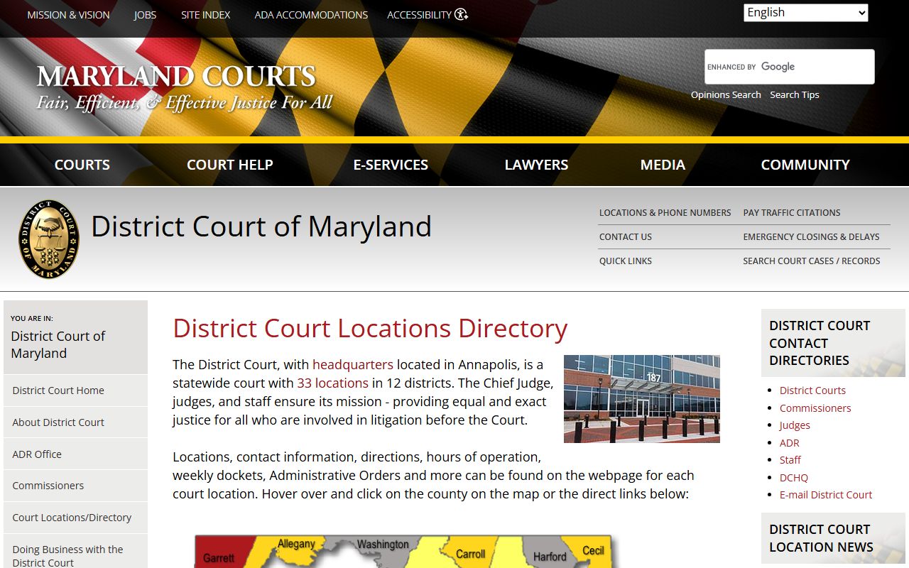 Allegany County Clerk of the Circuit Court records and Maryland District Court locations