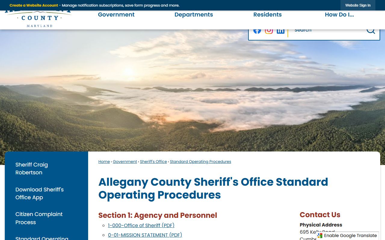Allegany County arrest records Sheriff's Office standard operating procedures