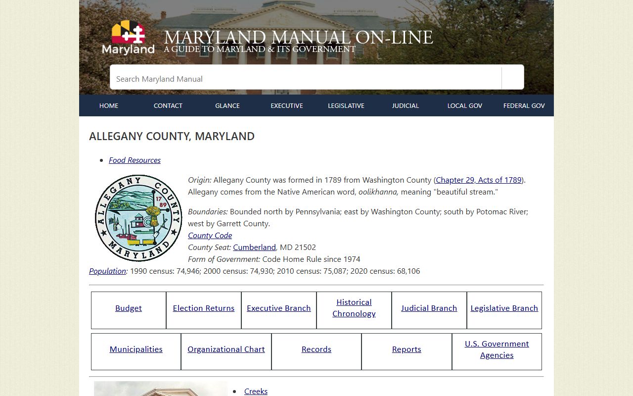Allegany County court dockets Maryland Manual government page