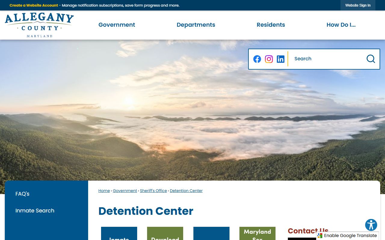 Allegany County inmate records detention center page