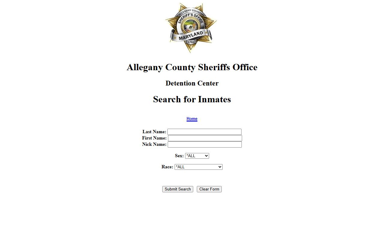 Allegany County inmate search roster form