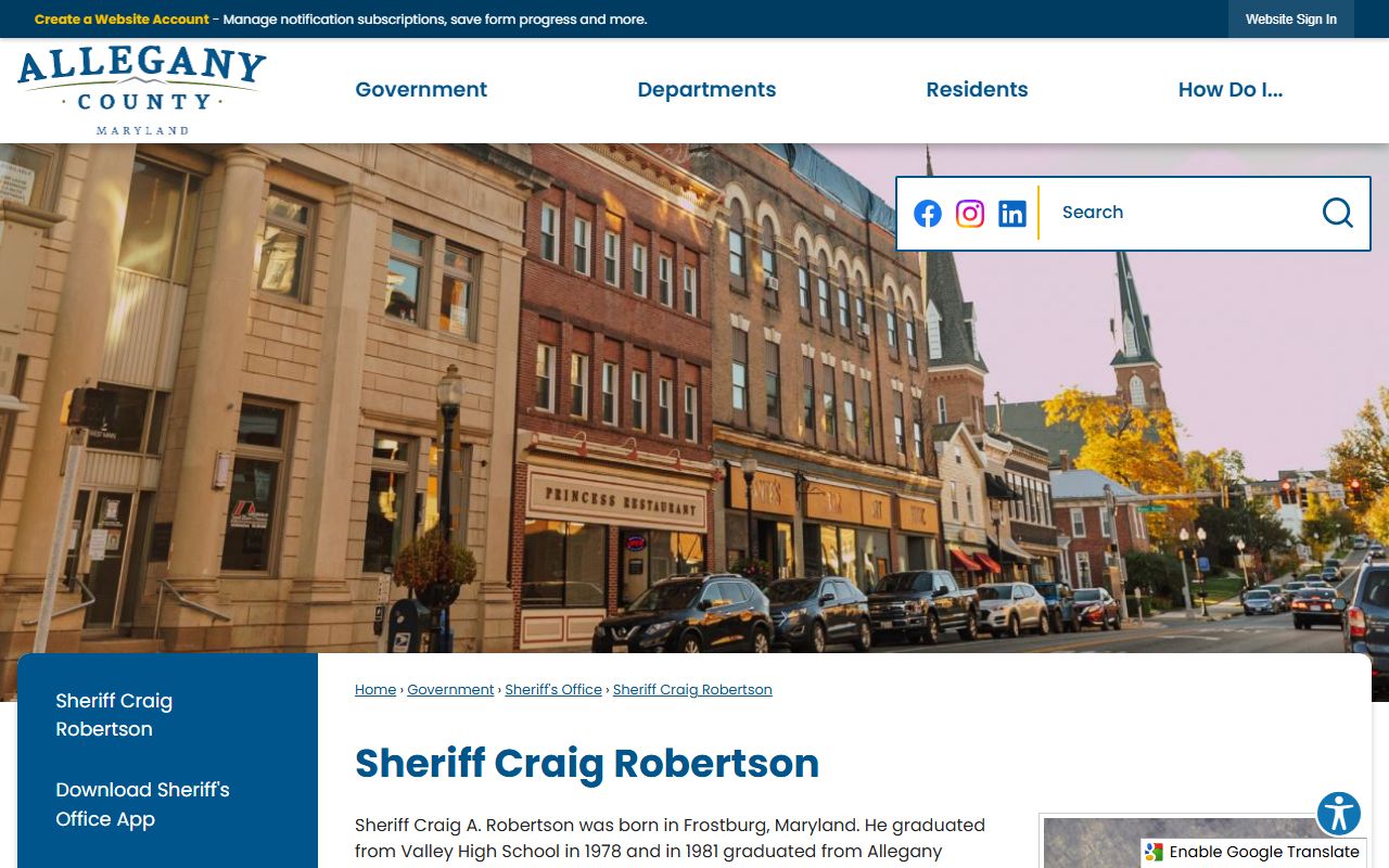 Allegany County warrant records sheriff biography source